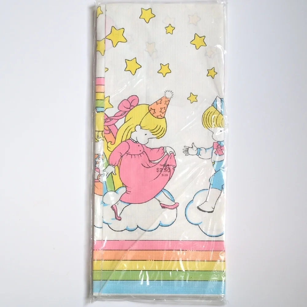 Vintage 80s Hallmark Rainbow Cat Birthday‎ Party Tablecloth Joan Walsh Angulnd